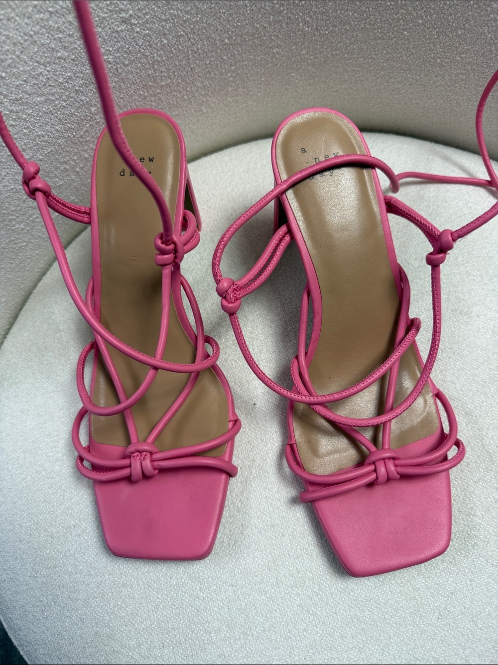 a new day Pink Strappy Square-Toe Heeled Sandals